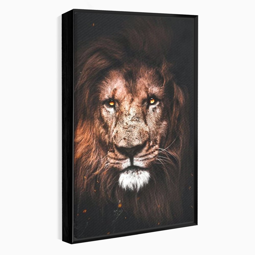Tablou canvas cu tablou canvas cu leu, in rama de aluminiu negru